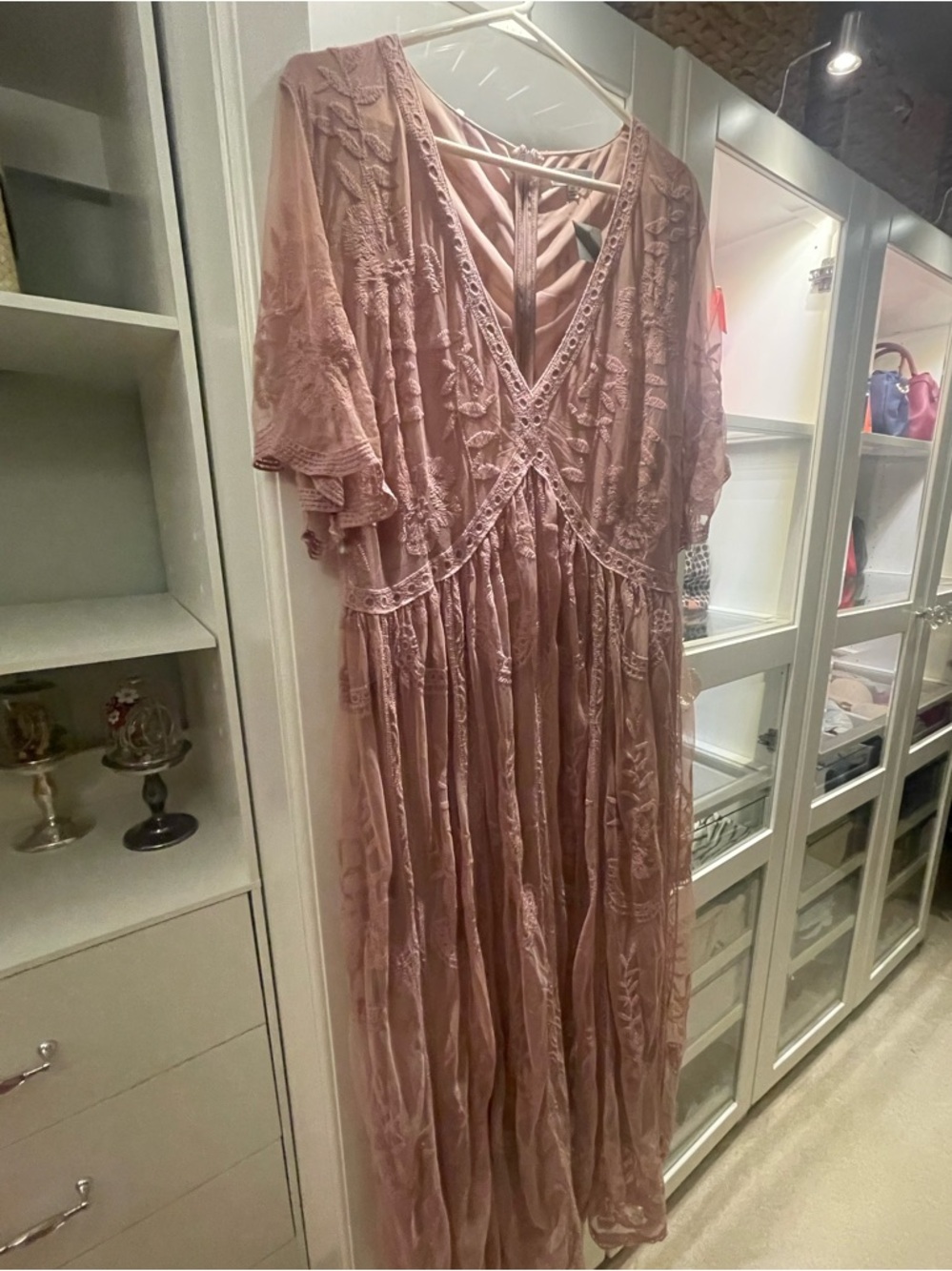 Mauve Embroidered Maxi Dress by Paragram